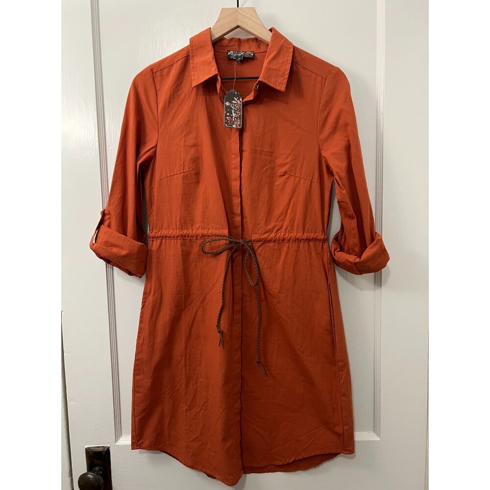 J Gee Women's Rust Orange Shirt Dress Leather Drawstring Size S - New With Tags!